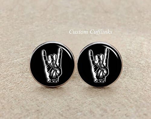 Cufflinks,Punk Rock and Roll Hand Cufflinks,Custom Silver Cuff Link, Men Cufflink Tie Clip antique or silver cufflinks, Christmas Gifts