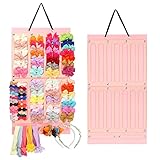 Vimiv Hair Bows Holder w/Large Capacity, Hair Clips Storage Hanger w/16 Ribbons, Hair Bows Organizer, Baby Accessory Display w/Sturdy Rope, Wall Hanging for Girl Room, Nursery Decors