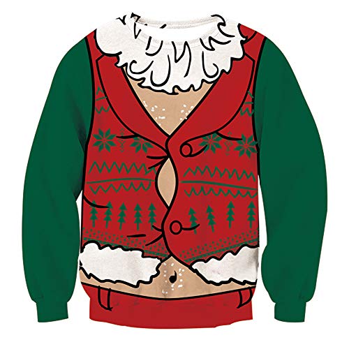chicolife Unisexo Christmas Sweater 3D Xmas Elf Impreso Pullover Manga Larga Sudadera Tops suéteres para Hombres Mujeres, Blanco/Rojo/Verde, S-XXL Cover