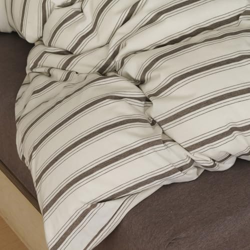 Image of Nayoroom Striped Duvet Cover Queen Size Brown Stripe Duvet Cover Dorm Bedding Set 3 Pieces Soft Lightweight Microfiber Farmhouse Bedding Set Gifts for Women Men