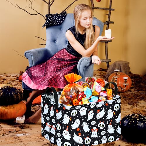 Image of Happy Halloween Ghost Storage Basket Gift Laundry Bins Collapsible Storage Baskets Box Laundry Nursery Hamper for Home and Office Decoration with Handles