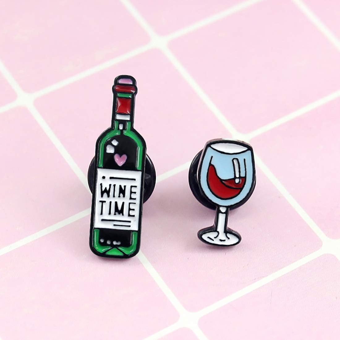 ROSTIVO Enamel Pins for Backpacks Wine Time Bottle Cup Lapel Brooches Pin for Men and Women Novelty Pins for Bags Jackets Hats