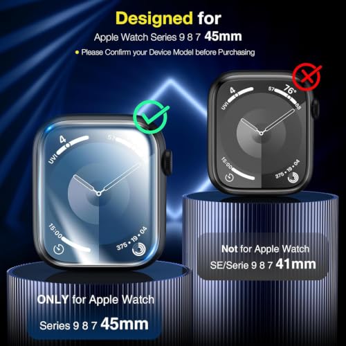 Image of iGluz Acrylic Screen Guard Protector Compatible for Apple Watch Series 7 / Series 8 / Series 9, 45mm (Transparent) with Edge to Edge Full Screen Coverage & Easy Installation Kit, Pack of 2