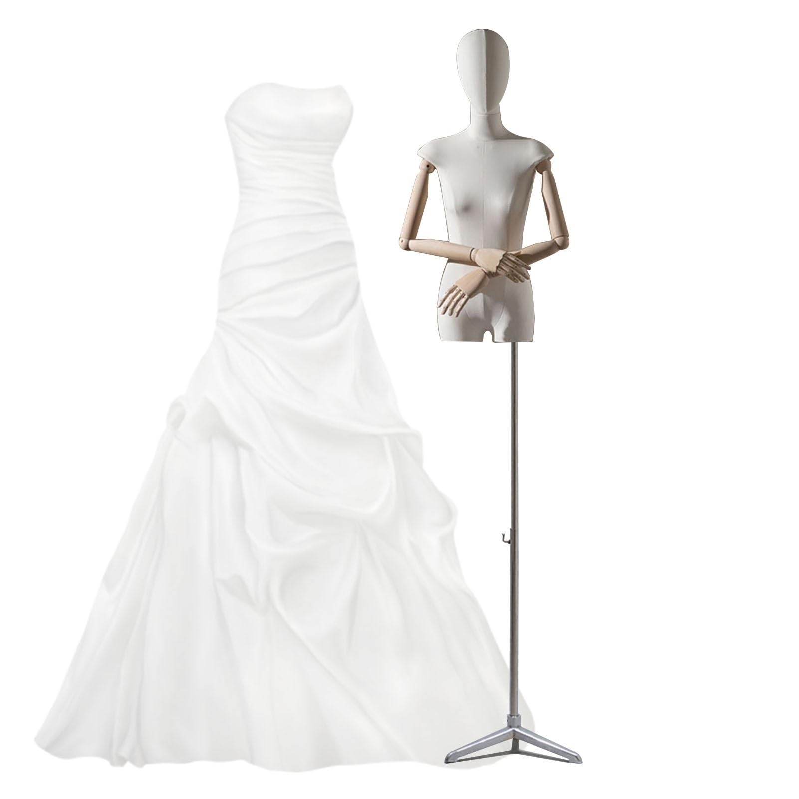Verstellbarer weiblicher Mannequin-Torso mit Kopf und Holzarmen – Perfekte Schneiderpuppe zum Nähen, für die Präsentation von Kleidung und Schmuck – Ideal für Schneider, Designer und Modebegeisterte