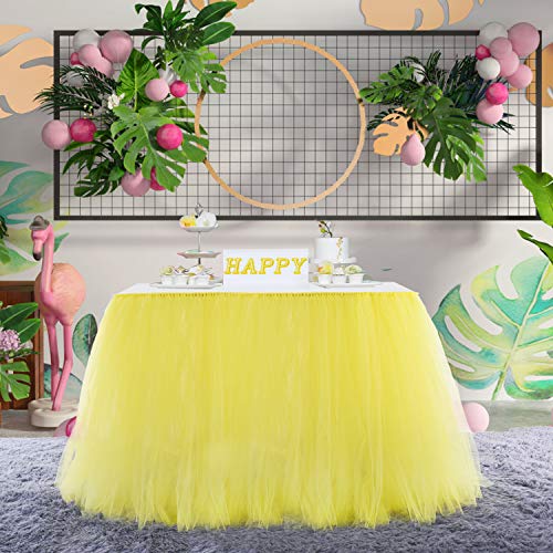 HB HBB MAGIC Yellow Tulle Table Skirt for Baby Shower Handmade Tutu Table Skirt Tableware for Rectangle or Round Table Wedding Birthday Party Decorations,1 Yard