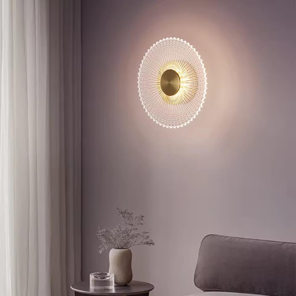 Image of Glowave Golden Transparent Acrylic Light Round Wall Lamp Lighting Sconce for Living Room Bedroom Bedside - Tricolour (White, Warm White, Natural White) (7107)