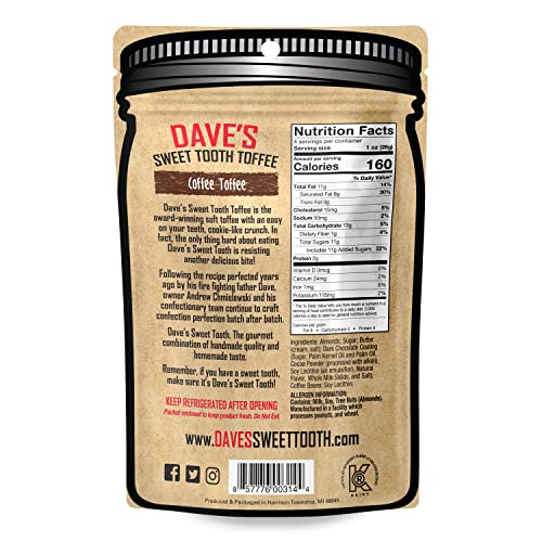 Dave's Sweet Tooth Toffee - Coffee Toffee Candy Gift Set (4 Oz. X 3) - Handmade & Homemade Gourmet Soft Toffee With Real Butter, Real Sugar And Hand-Sliced Almonds, Naturally Gluten-Free #TOP1