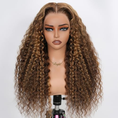 Boifit 30 Inch 200% Density Honey Blonde Ombre Highlight Lace Front Wig Human Hair 13x6 Deep Wave HD Lace Curly 100% Human Hair Wigs Tangle Free Glueless Wig
