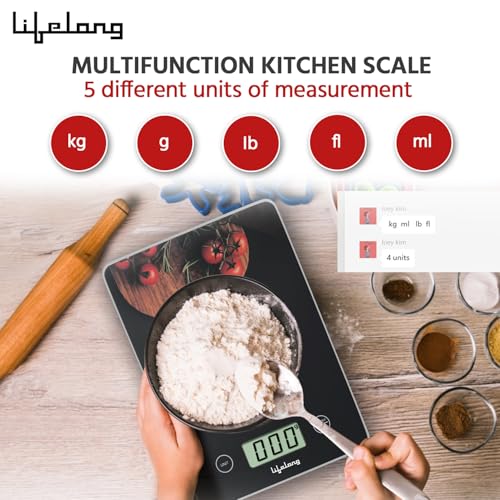 Image of Lifelong Digital Kitchen Weighing Scale for Cooking & Baking | Multipurpose Food Weight Machine with TARE Function, Backlit LCD Display | Precise Measuring Home, Diet,Ingredients