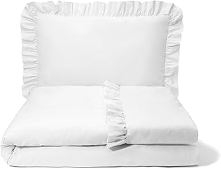 balbina Ropa de cama infantil de algodón, 2 piezas, ropa de cama infantil, ropa de cama con volantes y cremallera, funda nórdica de 100 x 135 cm y funda de almohada de 60 x 40 cm, color blanco