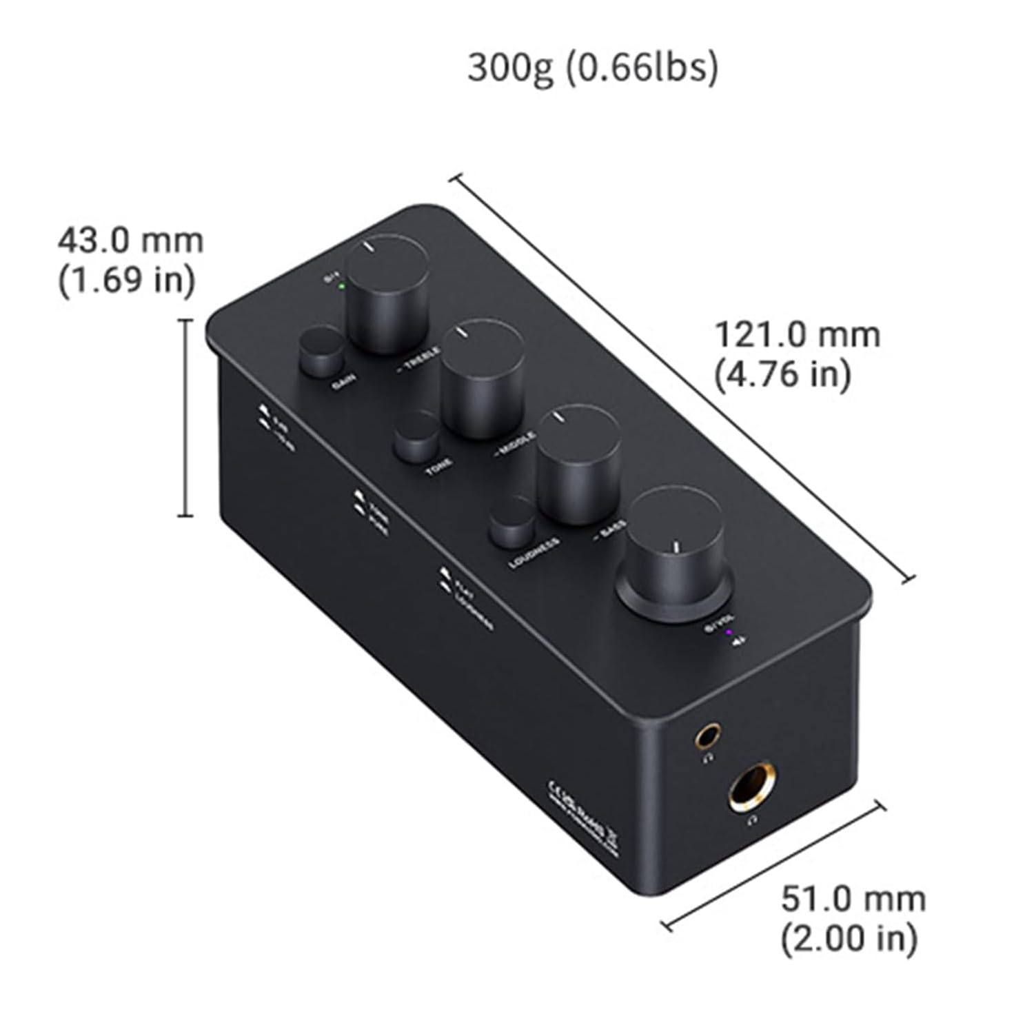 Amplificador ecualizador de auriculares, amplificador analógico portátil clase A, con conectores de 3.5 mm y 6.35 mm, control de tono de agudos de rango medio de graves y compensación de