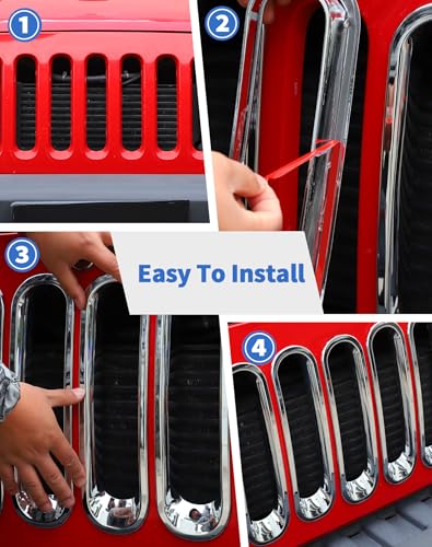 Image of Chrome JK Grill Inserts Front Grille Mesh no Mesh Cover Guard for Jeep Wrangler JK 2007-2017 Clip-on Grille Accessories