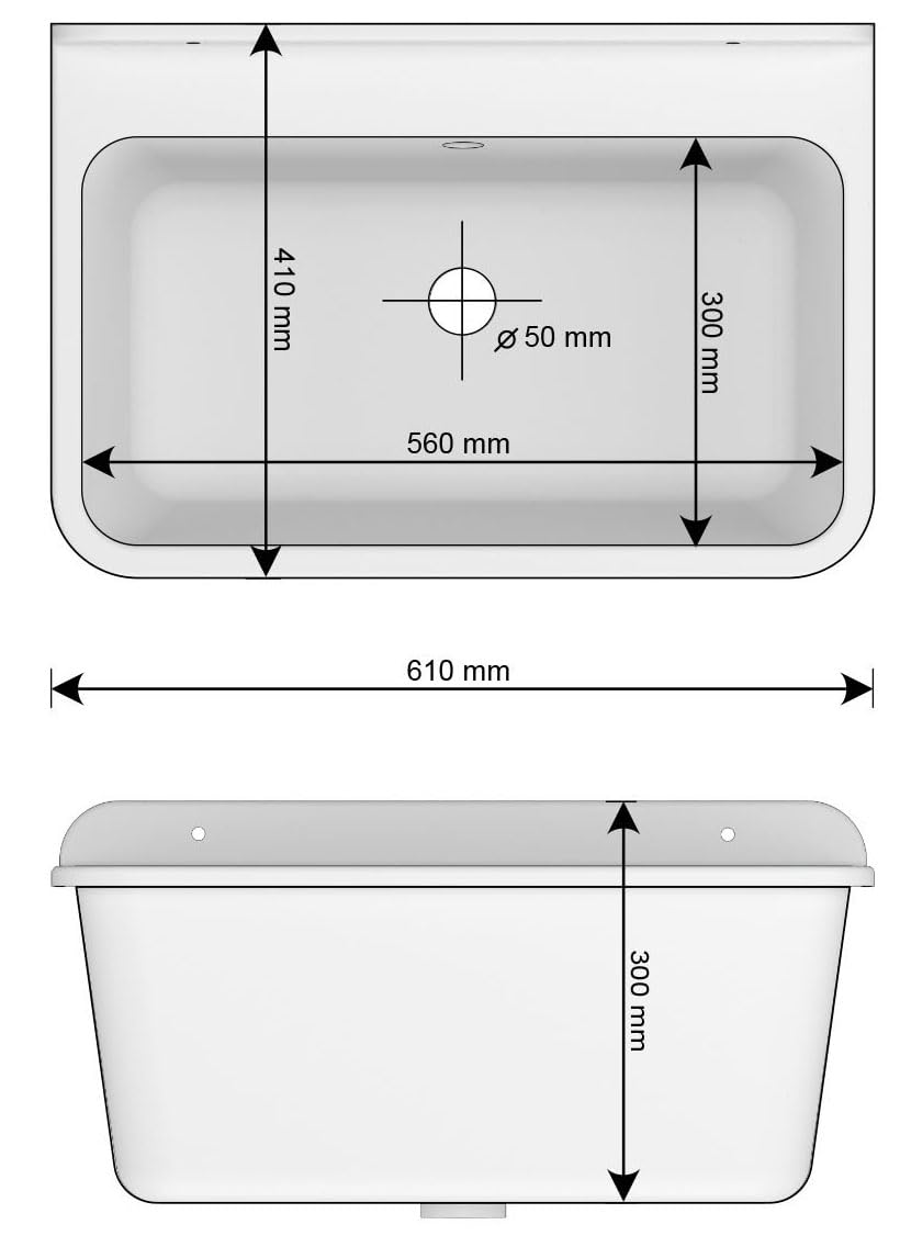 Granitan Ausgussbecken für Garage Keller Werkstatt - Universal Waschtrog mit Siphon - Waschbecken Wandmontage aus Polypropylen - 61x41x30 cm (Weiß + BETA Waschtischbatterie)