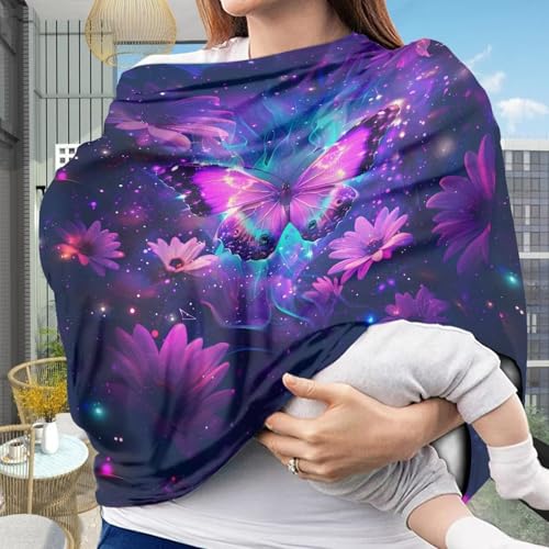 Image of Galaxy Butterfly Nursing Cover for Baby Infant, Carseat Canopy, Soft Breastfeeding Covers Baby Nursing Cover Easy to Install