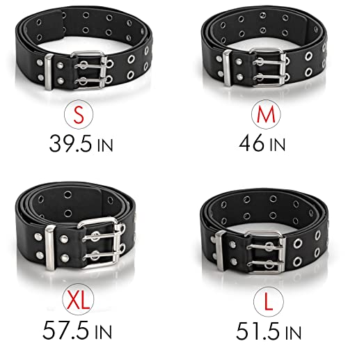 Skeleteen Double Grommet Punk Belt - Black Faux Leather 2 Prong And Holes Aesthetic Grunge Belts For Men Women And Kids (Black, Medium) #TOP7