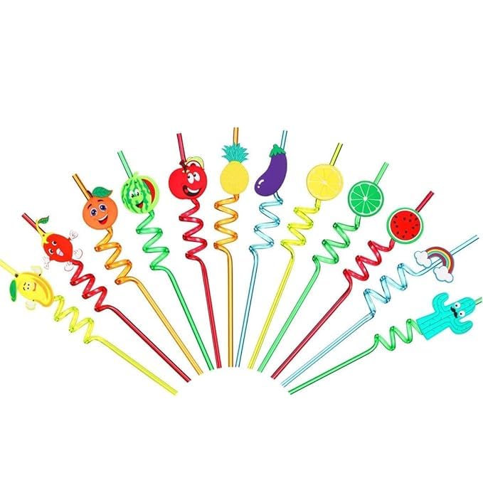 Reusable Spiral Drinking Straws for Kids – Fun Cartoon & Fruit Designs, Smoothie & Juice Straws, Party Decorations, Birthday Return Gift (Pack of 4)-image-14