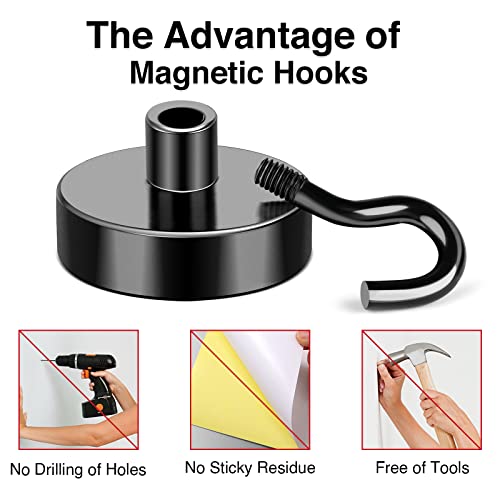 Image of MIKEDE Black Magnetic Hooks 30Lbs Heavy Duty Magnets with Hooks | Strong Magnet Hooks for Hanging Super Metal Magnetic Hanger for Grill Fridge Kitchen - Pack of 35