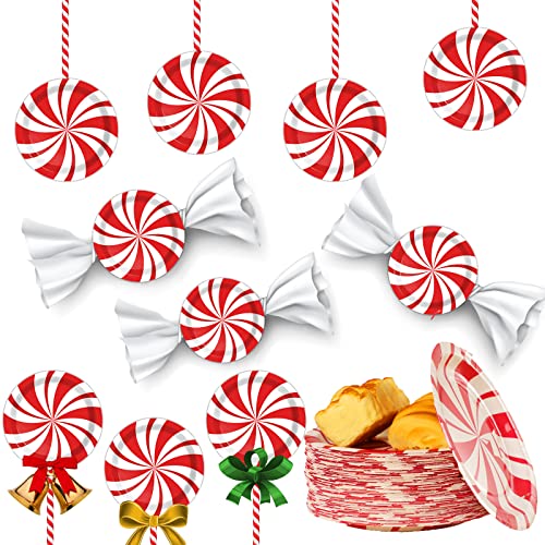 Wiooffen 48 Stück Weihnachten Pfefferminze Süßigkeiten Pappteller Candy Mint Happy New Year Party Supplies 17,8 cm Bündel Weihnachten Urlaub Festlicher Teller Cover