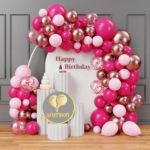 Image of AFTERLOON Biodegradable Natural Rubber Latex 146pcs Hot Pink Metallic Confetti Different Sizes 18 inch 12 inch 10 inch 5 inch Plastic-Free Alternative Balloon Garland Arch Kit perfect for Decor, Baby Shower, Wedding