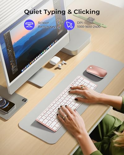 Image of seenda Bluetooth Keyboard and Mouse Combo for Mac, SKM64-2 Rechargeable Silent Wireless Keyboard Mouse Compact Slim, 3 Multi-Device Connection, Compatible for Mac MacBook Pro /Air iPad, White Rose Gold
