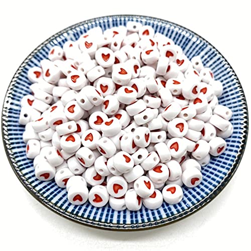 LJHG 100 unids/Lote 7 mm Cuentas espaciadas acrílicas de acrílico Forma Redonda Amor Heart Heart Beads para la fabricación de joyería DIY Pulsera Hecha a mano-08 Cover