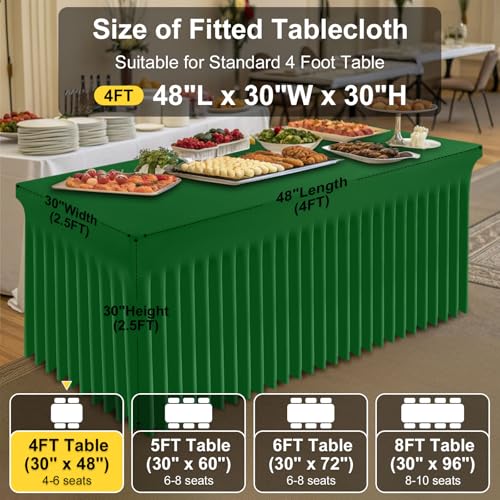 Image of Smiry Spandex Elastic Fitted Table Cloth Skirt for 4FT Rectangle Table | Stretch Washable Table Cloth, Banquet Table Cover for Wedding, Party, Indoor & Trade Shows, (Emerald Green, 48Lx30Wx30H)