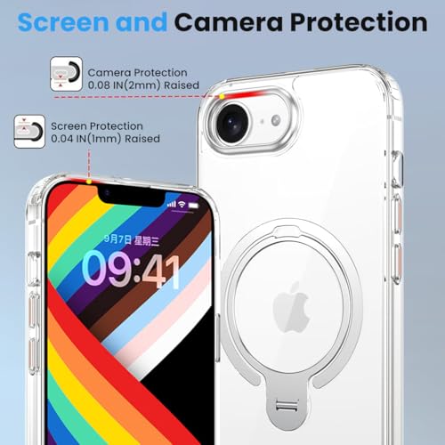 Image of ZORBES Magnetic Phone Back Cover Case for iPhone 17e / iPhone 16e | Clear Phone Case with 360 Rotatable Kickstand Phone Grip Protective Phone Case for iPhone 17e /16e Support Wireless Charging