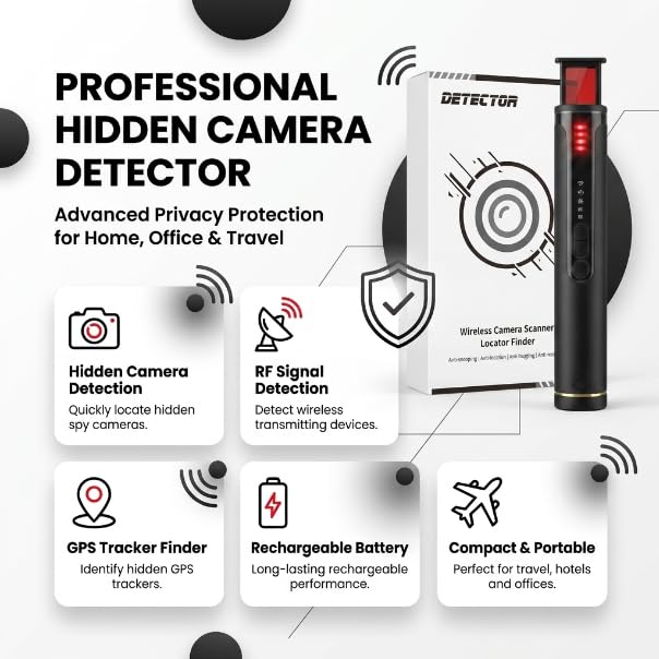 Image of Hidden Camera Detector Device- Pocket Sized Anti Spy Camera Detector, Listening Device GPS Tracker Detector, 5 Levels Sensitivity Adjustable 4 Professional Modes (F-710)