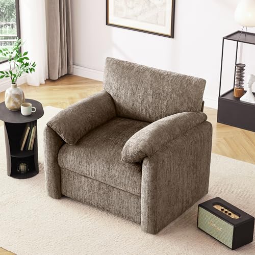 Image of Howjoe Chenille Oversized Armchair, 38.6' inch Wide Accent Chairs for Living Room & Bedroom Modern Lounge Chair, Upholstered Mid-Century Reading Chair (Brwon, 1 Pack)