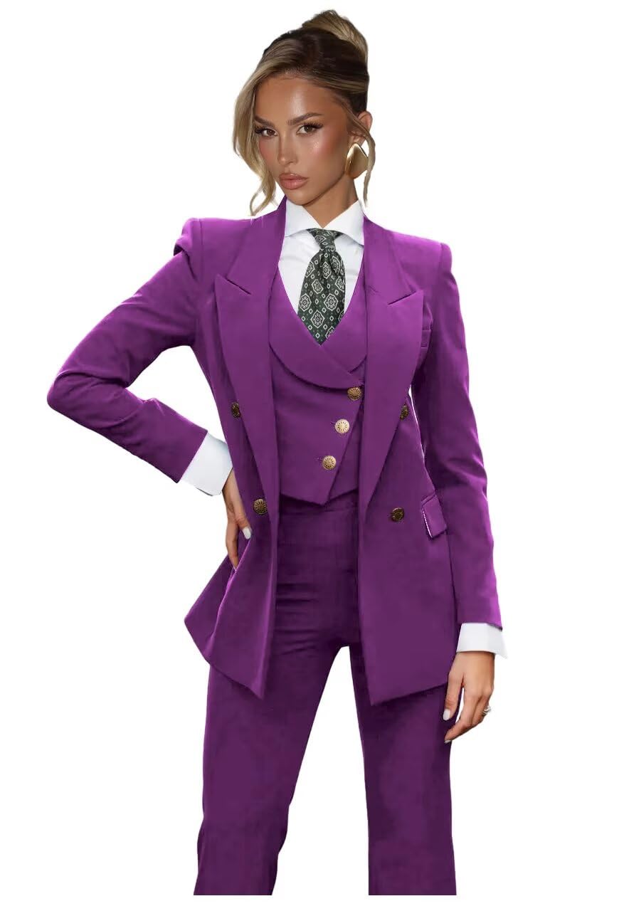 Formal Suits for Women 3 Piece Set Double Breasted Peak Lapel Business Womens Suit Wide Leg Business Womens