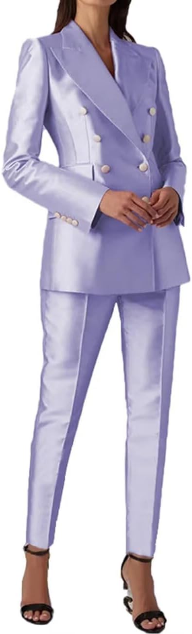 Satin Suit Women Two Piece Outfits Blazer Jacket and Pants Business Fashion Suit Sets (Blazer+Pants)