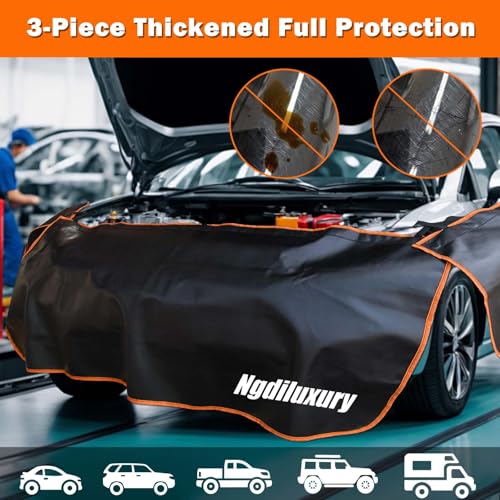 Image of Thicker Fender Covers for Mechanics,3Pcs Microfiber Leather Car Fender with 25 Stronger Magnets & Hooks Automotive Fender Protector Mats Pads for Sedans Trucks SUVs Station Wagon - Size L
