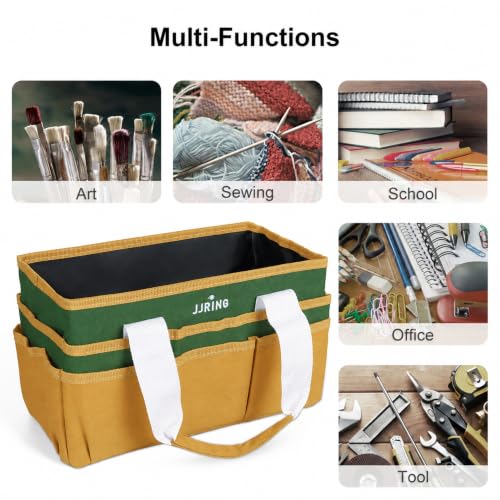 Image of JJRING Craft Organizer Tote Bag Art Storage Caddy Deep Green and Yellow | With Multiple Pockets For Sewing, Scrapbooking, School, Medical, And Office Supplies