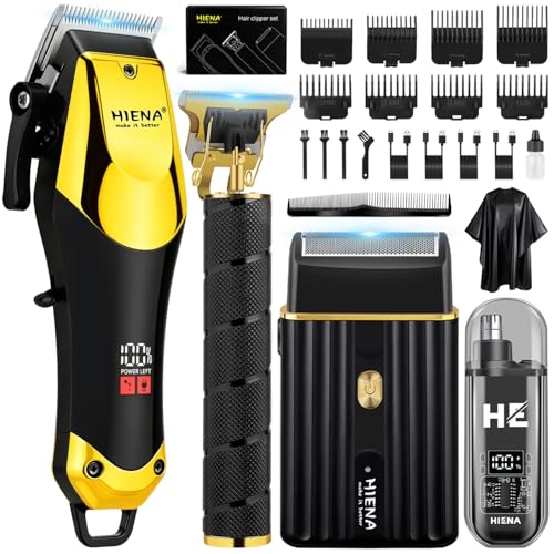 HIENA PRO Maquina de Cortar Pelo Hombre, Inalámbrico Cortapelos, Recortador de Barba, Afeitadora de Láminas, Cortapelos de Nariz, Kit Completo de Afeitado y Corte de Pelo Eléctrico