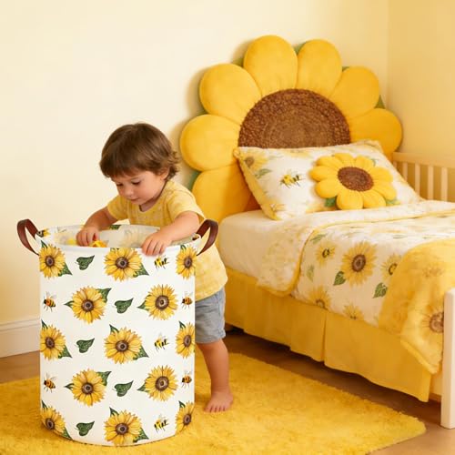 Image of Bee hamper,Waterproof foldable Kids laundry basket,Nursery Hamper,Bee Room decor,Toy organizer,Dirty clothes basket(Bees)