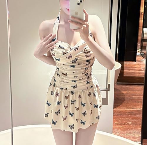 Butterfly Swimsuit Teen Girls One Piece Halter Swim Dress Retro Cottagecore Aesthetic Skirted Bathing Suit Swimdress2