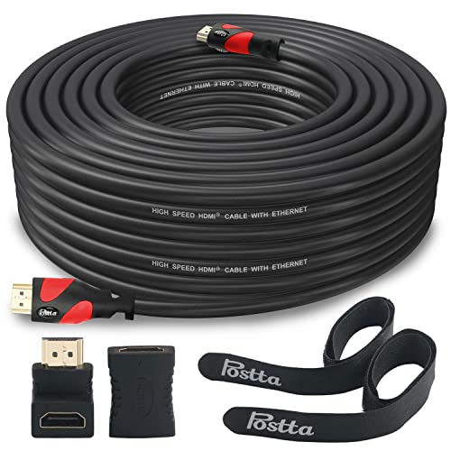Postta HDMI Cable 50 Feet HDMI 2.0V Cable with 2 Piece Cable Ties+2 Piece HDMI Adapters Support 4K 2160P,1080P,3D,Audio Return and Ethernet