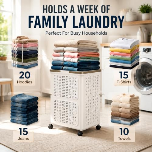 Image of TASMAX foldable laundry basket with wheels collapsible laundry basket plastic