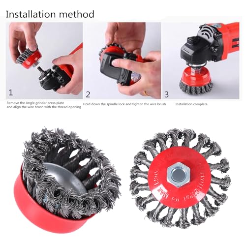 Image of 4Pc Wire Wheel for Angle Grinder Set - 4 inch & 3 inch Wire Cup Brush and Wheel Brush Kit, 5 /8 inch-11 Threaded Arbor, Knotted & Crimped Carbon Steel Wire Brush for Rust, Corrosion and Paint Removal