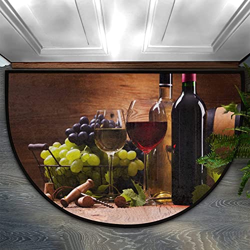 Amelia Sharpe Welcome Half Round Door Mat Wine Bottles Grape Fruit Old Wooden Washable Home Kitchen Art Restaurant Office Floor Mats Non Slip And Durable Doormats Decor 18X30 Inch #TOP3