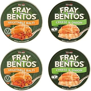 Fray Bentos Vegetarian Collection  4 Pack Vegetable Pie in a Tin  2X Vegetable Balti Pie and 2X Cheese and Onion Pie - Easy Cook and Easy Store Vegetarian Meals  4X 425g