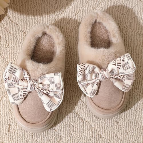 Pocadri Fuzzy Winter Slippers for Women Cute Bowknot Memory Foam Bedroom Shoes Thick Sole Shoes Indoor and Outdoor3