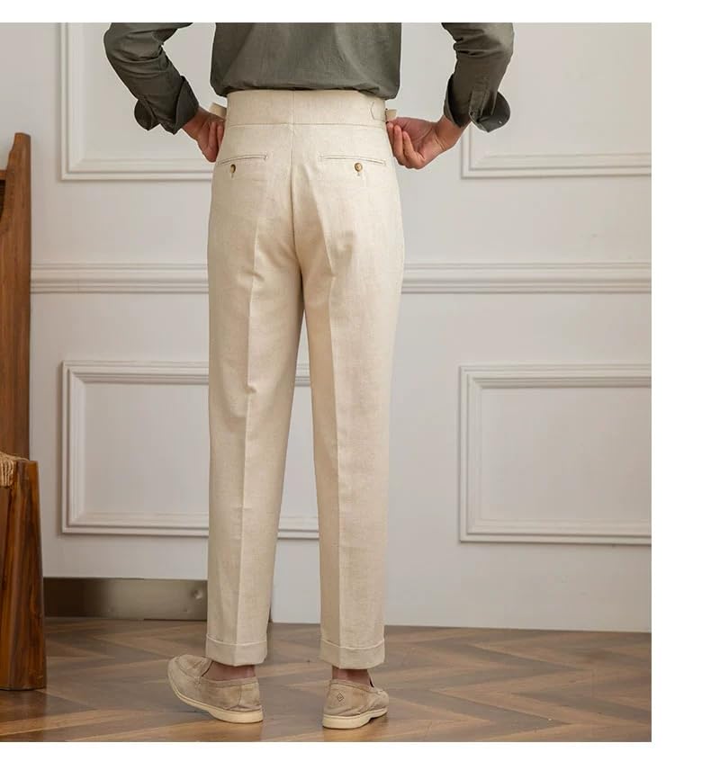 Men's Flat Front Linen Blend Dress Pant, Regular Fit, High-Waisted Straight3