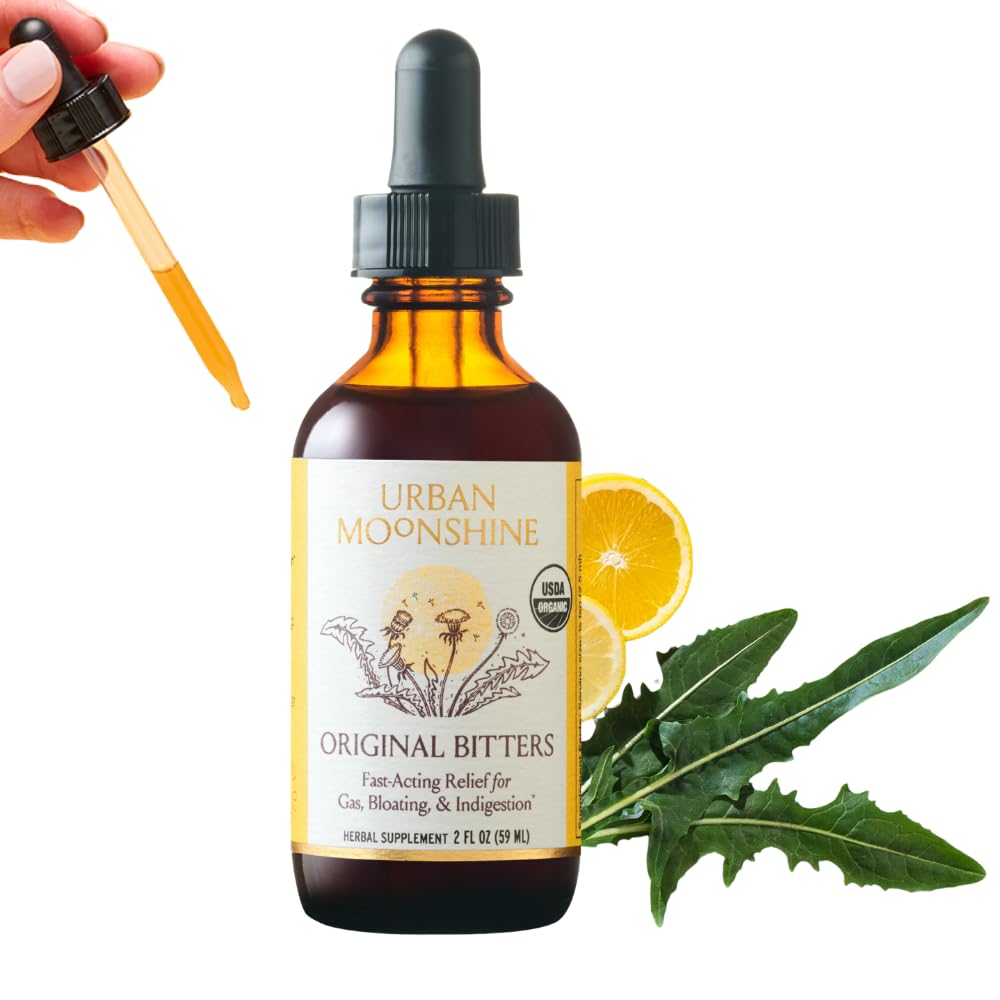 Urban Moonshine Original Digestive Bitters - Debloat - Gut Health - Appetite Regulation - Digestive Support - Certified Organic - Dandelion Root - Burdock Root - 2 Fl OzUSDA Organic