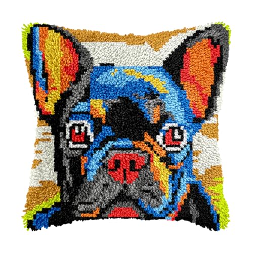 Image of bositigo Dog Latch Hook Pillow Kit for Adults & Kids, DIY Pre-Printed Canvas Craft, 17x55 Inch Decorative Cover for Sofa Cushions, Bedroom Decor (Dog Pattern 39)