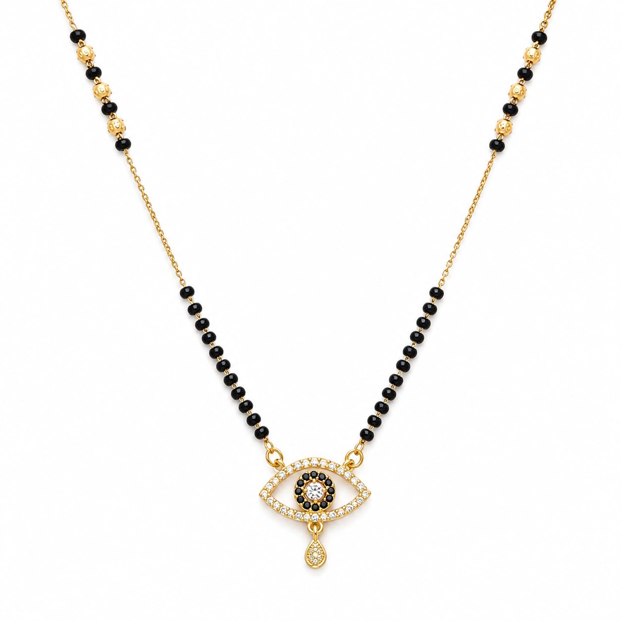 Evil Eye Diamond Mangalsutra for Women | Gold Plated Black Bead Chain with Sparkling Nazar Protection Pendant | Elegant Daily Wear Jewelry-image-35