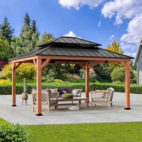 Modern Shade Rosewood Wood Gazebo 13' x 15', Cedar Framed