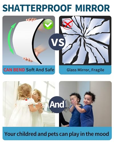 Image of Unbreakable Full Length Wall Mirror, Over The Door Mirror, Thick 1 /8 inch, 56 x14 inch, 4 Pcs 14 x14 inch, Made of Shatterproof Plexiglass Acrylic, Long Mirrors for Bedroom, Workout for Home Gym Body