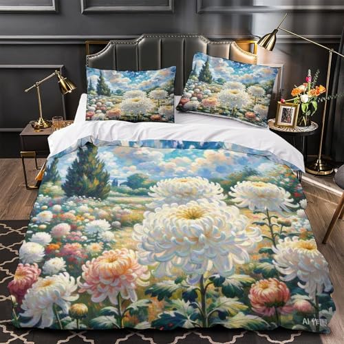 Housse de couette microfibre douce chrysanthème 3D lit 260x220 cm - 4
