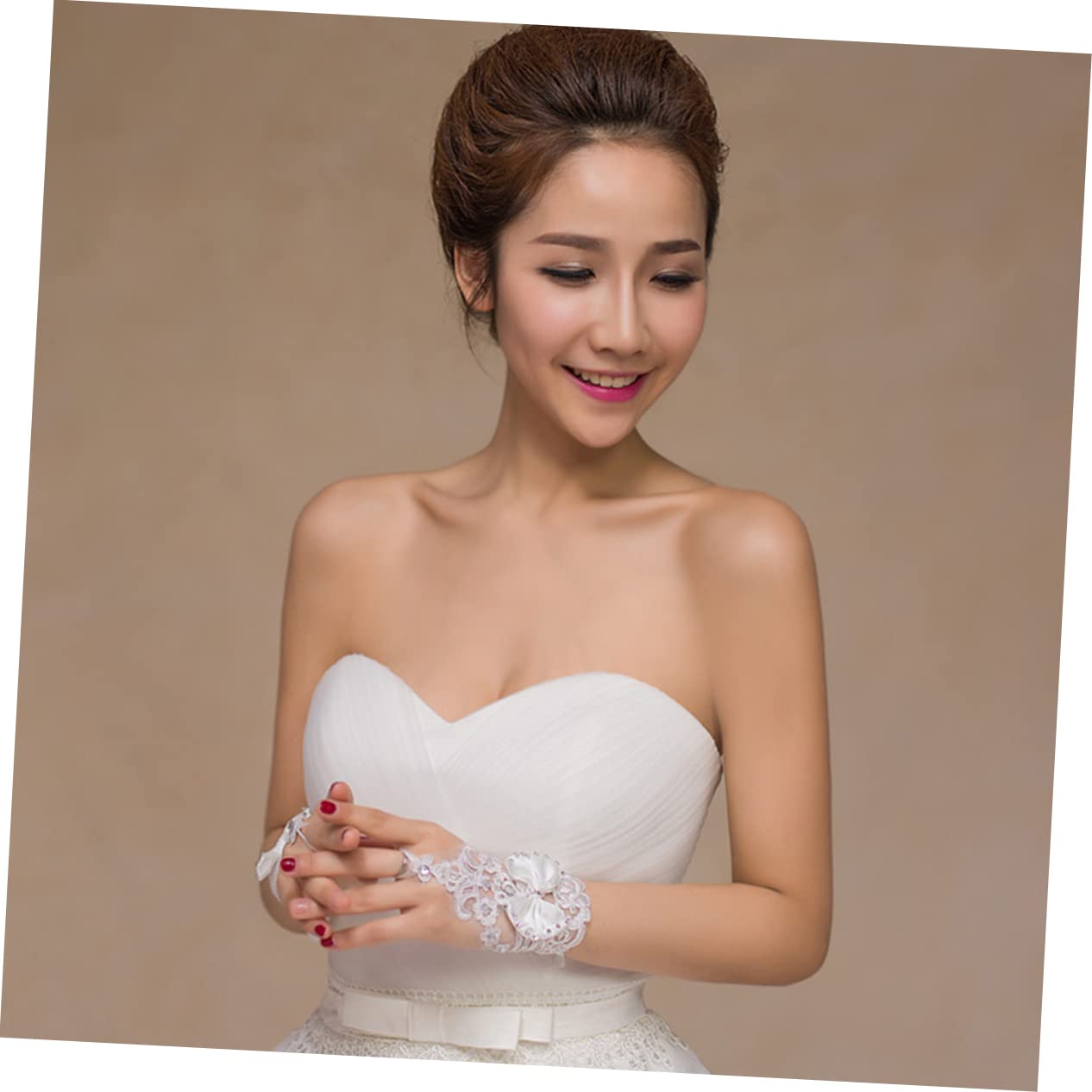 Abaodam 1 Pair Womens Glives Fingerless Mittens Lace Bridal Gloves Wedding Bride Gloves White Wedding Gloves Lace Gloves Wedding Bridal Gloves Dress Gloves Bow Tie Miss Flowers White